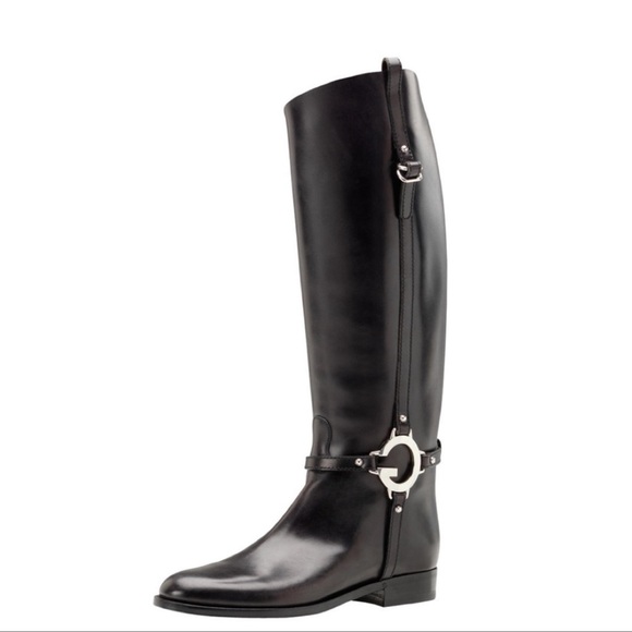 GUCCI Black Charlotte Flat Riding Boot Sz 38.5 equestrian - Picture 1 of 16